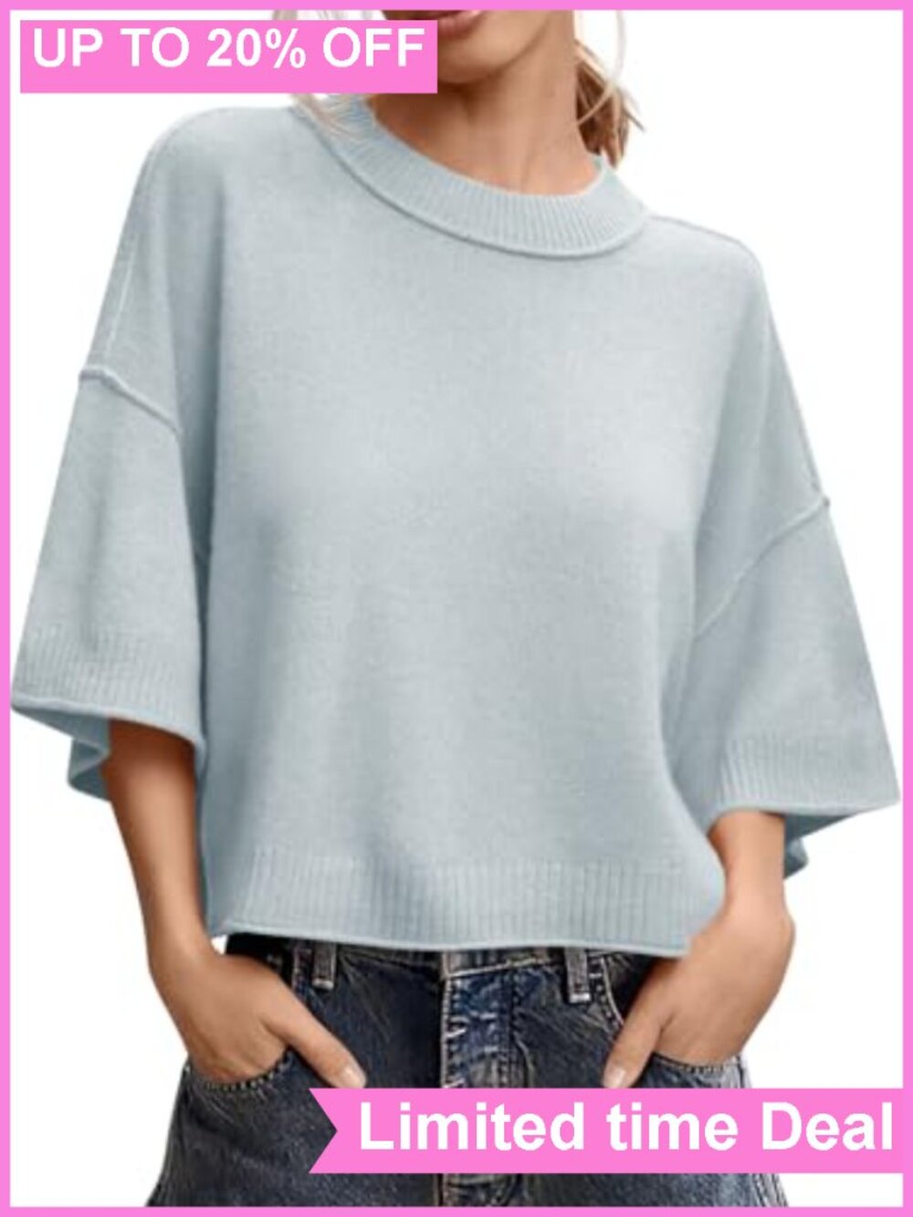 Womens Short Sleeve Oversized Cropped Sweater Knit Top